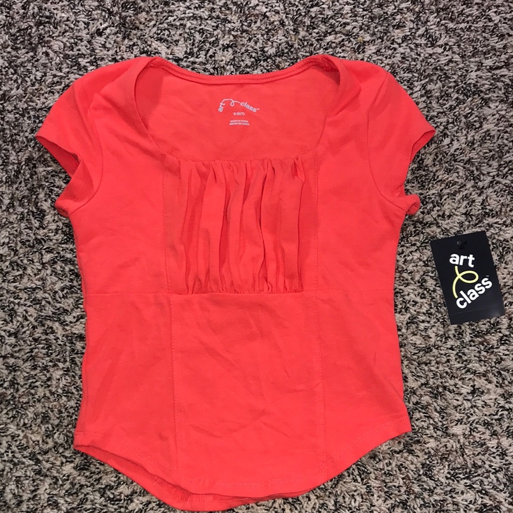Art Class Girls Coral Red Short Sleeve Tee Size 6/7 | NWT